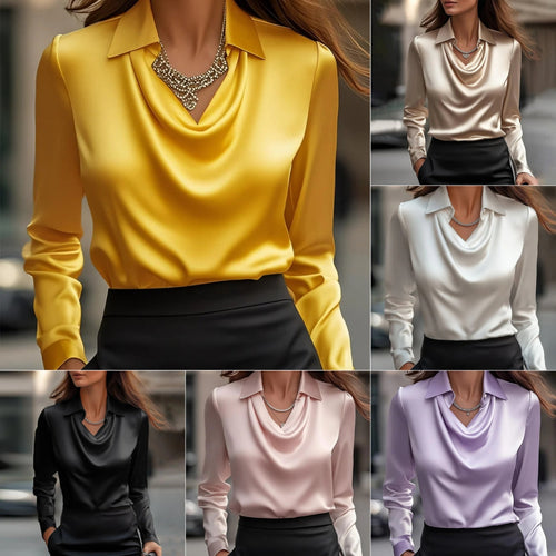 Elegantna satenska bluza s drapiranim ovratnikom
